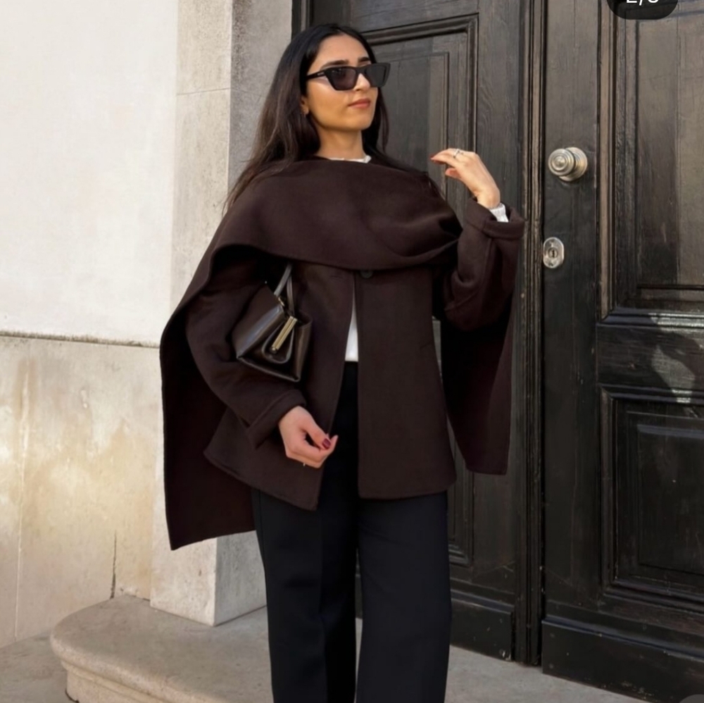 Zara Wool Blend Coat with Scarf - Picture 6 of 13